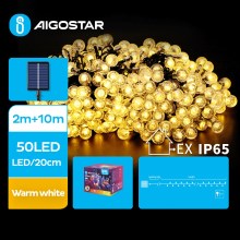 Aigostar - LED Solar Decoratieve lichtsnoer 50xLED/8 Functies 12m IP65 warm wit