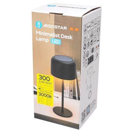 Aigostar - LED Solar dimbaar rechargeable tafellamp LED/3W/5V 2200mAh zwart IP54