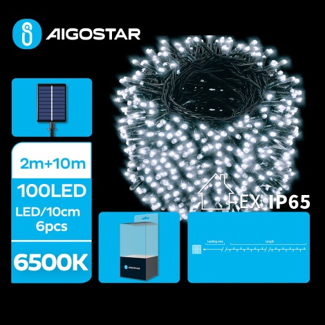 Aigostar - LED Solar Kerst lichtsnoer 100xLED/8 Functies 12m IP65 koud wit