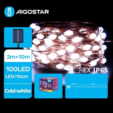 Aigostar - LED Solar Kerst lichtsnoer 100xLED/8 Functies 12m IP65 koud wit