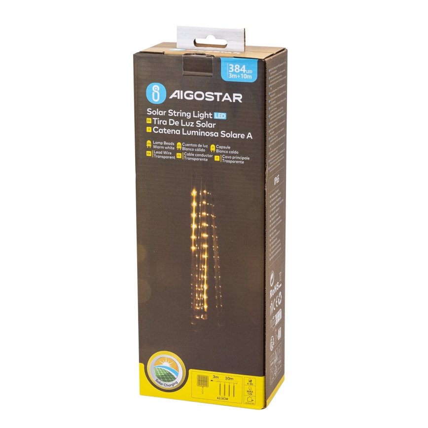 Aigostar - LED Solar Kerstketting 384xLED/13m 1200 mAh IP65 warm wit
