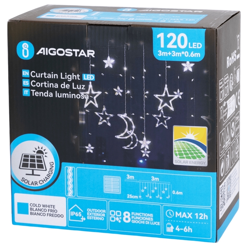 Aigostar - LED zonne-kerstlichtsnoer 120xLED/8 functies 3x0,6m 500 mAh IP65 koud wit