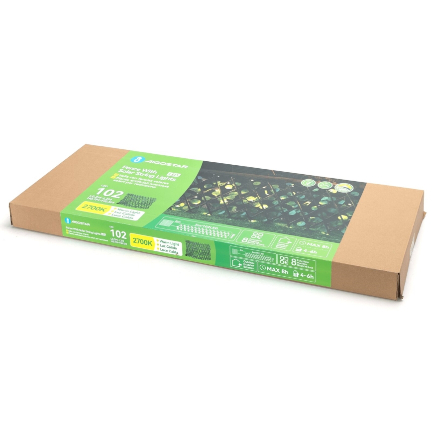 Aigostar - LED Solar ketting 102xLED/2x0,7m IP65 300 mAh warm wit eucalyptus