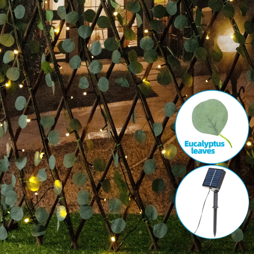 Aigostar - LED Solar ketting 148xLED/2x1,2m IP65 300 mAh warm wit eucalyptus