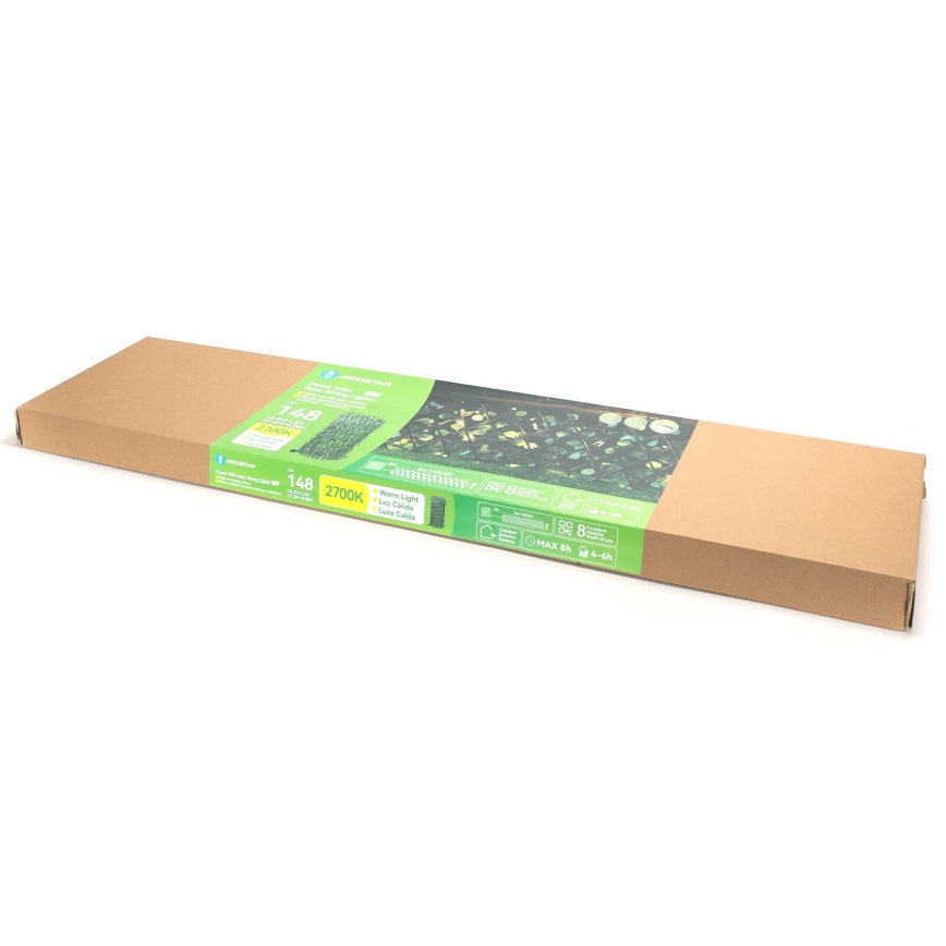 Aigostar - LED Solar ketting 148xLED/2x1,2m IP65 300 mAh warm wit eucalyptus