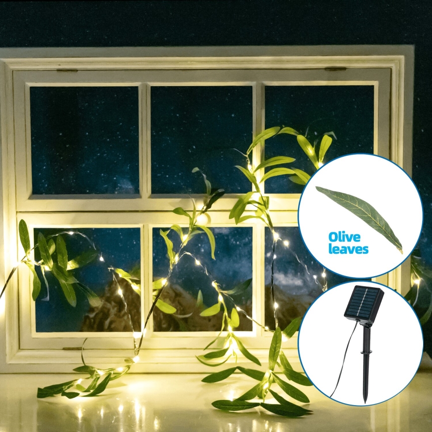 Aigostar - LED Solar ketting 60xLED/4m IP65 300 mAh warm wit olijf