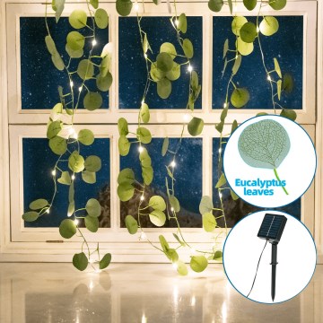 Aigostar - LED Solar ketting 70xLED/4x1m IP65 warm wit eucalyptus