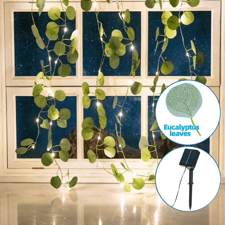 Aigostar - LED Solar ketting 70xLED/4x1m IP65 warm wit eucalyptus
