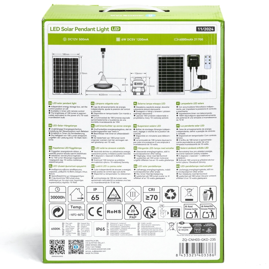 Aigostar - LED Solar kroonluchter LED/70W/12V 6000 mAh 6500K diameter 23,5 cm + afstandsbediening