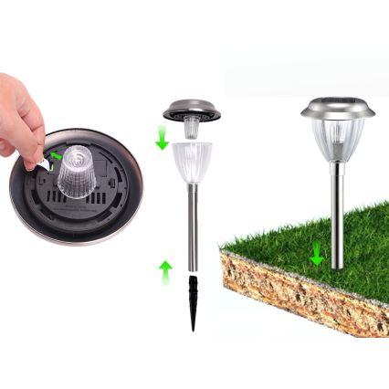 Aigostar - LED Solar lamp LED/0,08W/2V 30,4 cm 200 mAh 6500K IP44 mat chroom
