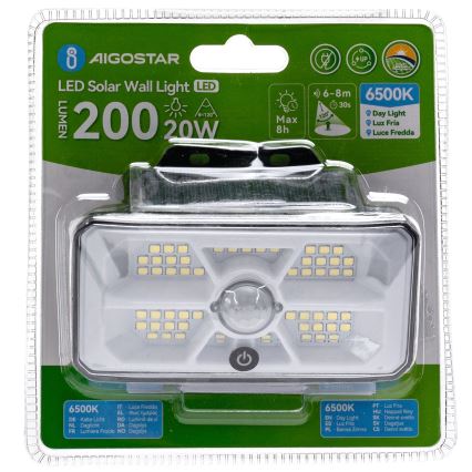 Aigostar - LED Solar Lamp met Sensor LED/3.7V 6500K 500 mAh IP65 zwart