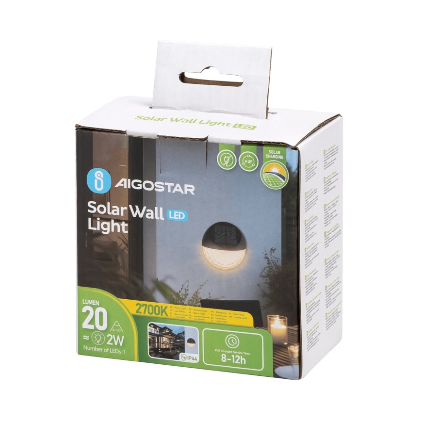 Aigostar - LED Solar wandlamp LED/2W/1,2V zwart 300 mAh 2700K IP44