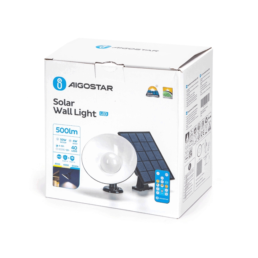 Aigostar - LED Solar wandlamp LED/3,2V 3000K/4000K/6500K 5000 mAh IP65 + afstandsbediening