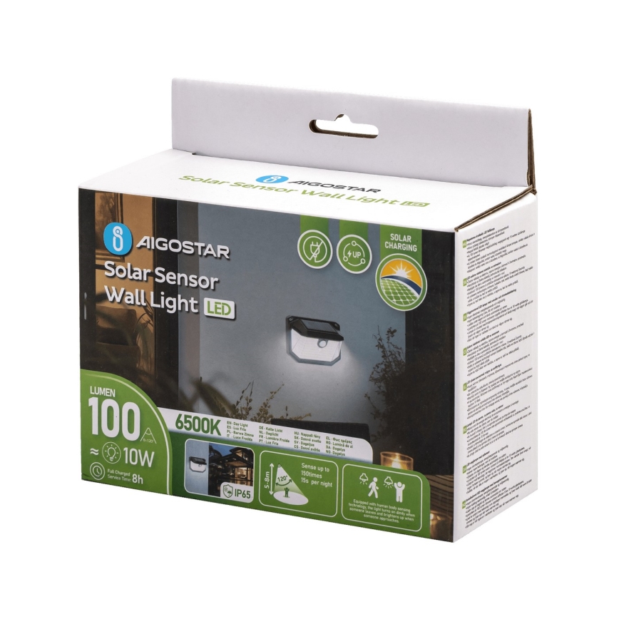 Aigostar - LED Solar wandlamp met sensor LED/0,8W/5,5V 1200 mAh 6500K IP65
