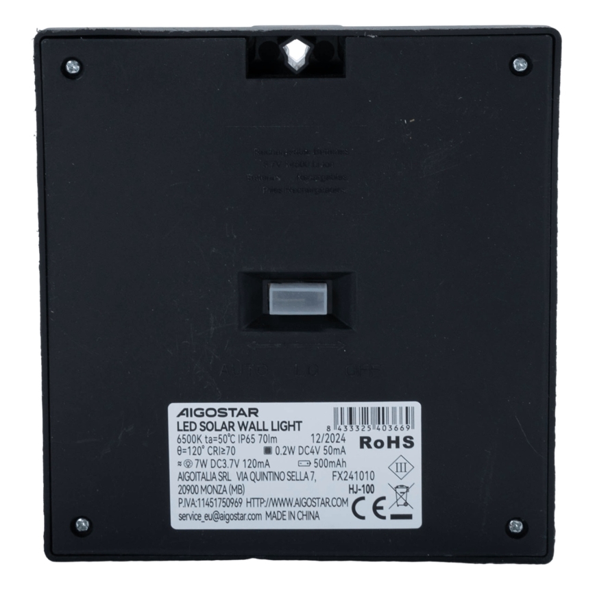 Aigostar - LED solarlamp met sensor LED/3,7V 6500K 500 mAh IP65 zwart