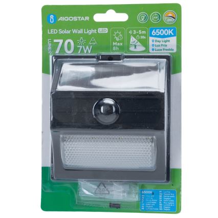 Aigostar - LED solarlamp met sensor LED/3,7V 6500K 500 mAh IP65 zwart