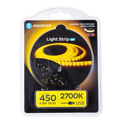 Aigostar - LED Strip 2m LED/4,9W/5V 2700K IP65 zwart