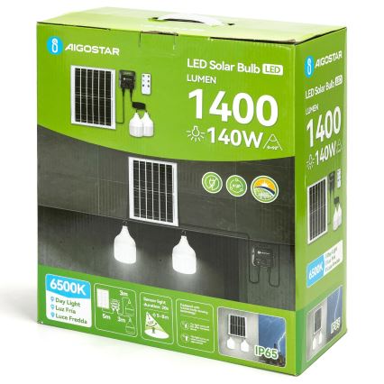 Aigostar - LED-zonnehanglamp met sensor 2xLED/70W/12V 12000 mAh 6500K IP65 Ø 12 cm + afstandsbediening