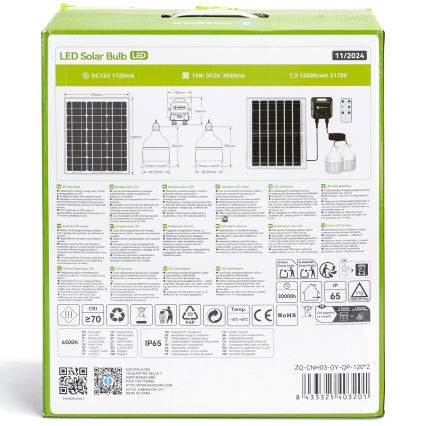 Aigostar - LED-zonnehanglamp met sensor 2xLED/70W/12V 12000 mAh 6500K IP65 Ø 12 cm + afstandsbediening