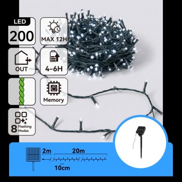 Aigostar - LED zonne-kerstsnoer 200xLED/8 functies 22m IP65 koel wit 800 mAh