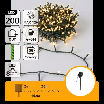 Aigostar - LED zonne-kerstsnoer 200xLED/8 functies 22m IP65 warm wit 800mAh