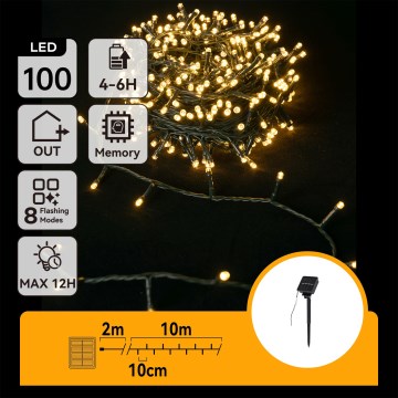 Aigostar - LED zonne-kerstverlichting 100xLED/8 functies 12m IP65 warm wit 800 mAh