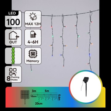 Aigostar - LED zonne-kerstverlichting 100xLED/8 functies 8x0,6m 800 mAh IP65 meerkleurig