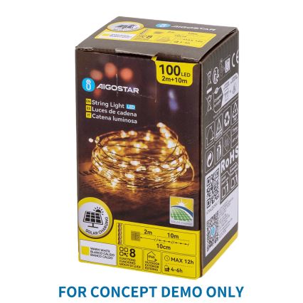 Aigostar - LED zonne-kerstsnoer 500xLED/8 functies 52m IP65 warm wit 1200 mAh