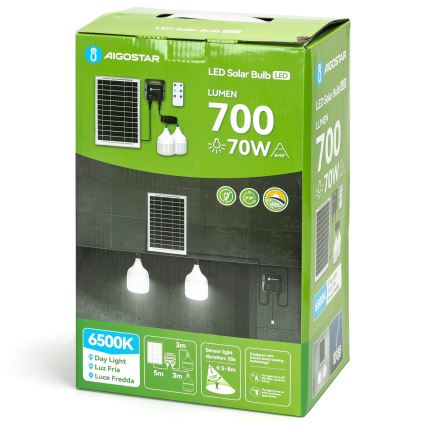 Aigostar - LED zonnehanglamp met sensor 2xLED/35W/12V 6000 mAh 6500K IP65 Ø 10 cm + afstandsbediening