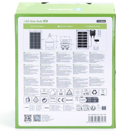 Aigostar - LED solarlamp met sensor LED/35W/12V 3000 mAh 6500K IP65 Ø 10 cm + afstandsbediening