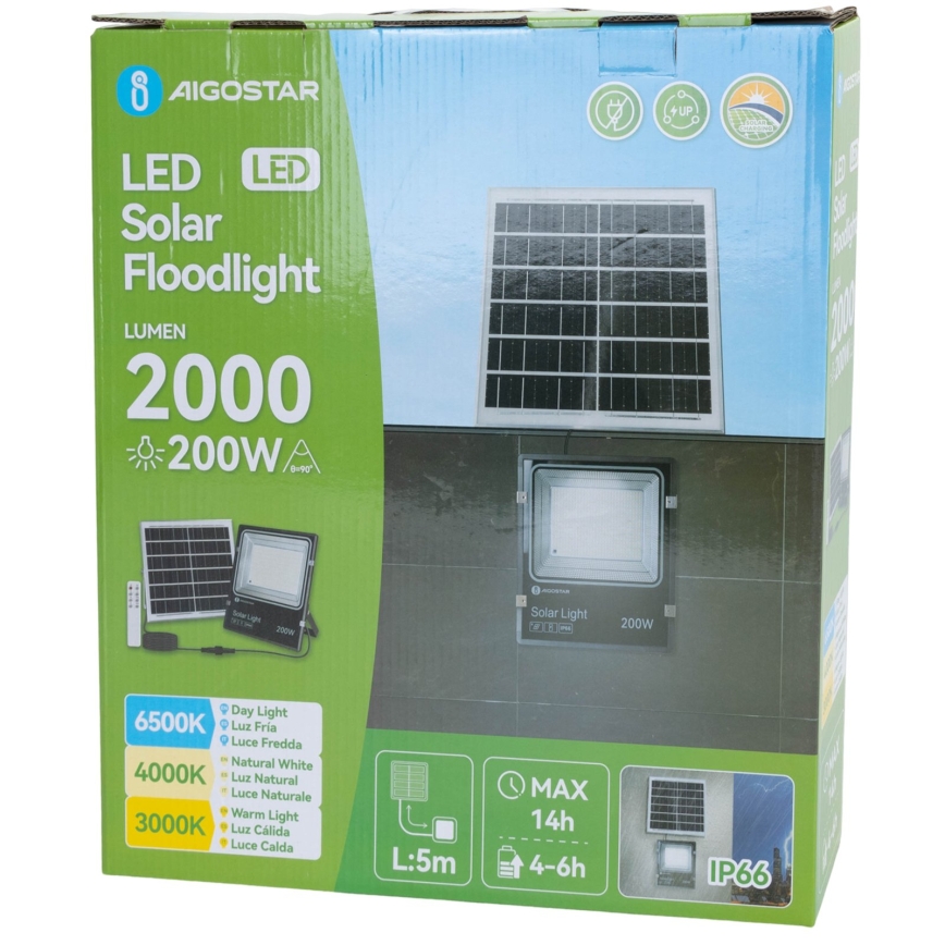Aigostar - LED-zonneschijnwerper LED/200W/3,2V 3600mAh 3000K/4000K/6500K IP66 + afstandsbediening