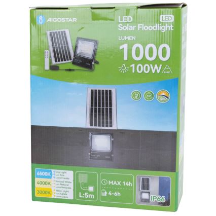 Aigostar - LED zonne-schijnwerper LED/100W/3,2V 2000mAh 3000K/4000K/6500K IP66 + afstandsbediening