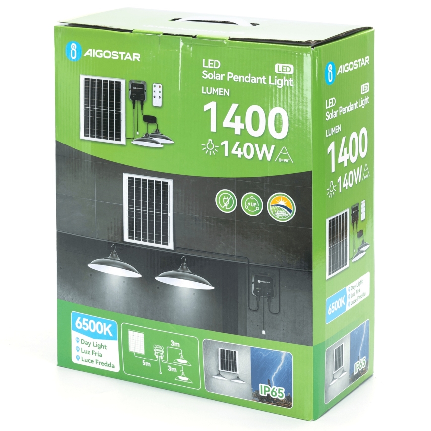 Aigostar - LED-kroonluchter op zonne-energie 2xLED/70W/12V 12000 mAh 6500K IP65 Ø 23,5 cm + afstandsbediening