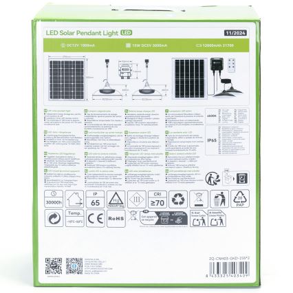 Aigostar - LED-kroonluchter op zonne-energie 2xLED/70W/12V 12000 mAh 6500K IP65 Ø 23,5 cm + afstandsbediening