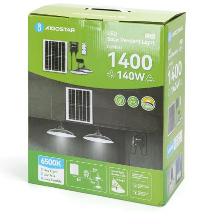 Aigostar - LED-zonnelamp met sensor 2xLED/70W/12V 12000 mAh 6500K Ø 23,5 cm + afstandsbediening