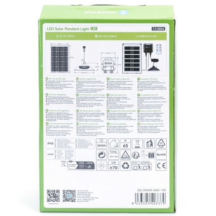 Aigostar - LED-zonnekroonluchter LED/35W/12V 3000 mAh 6500K IP65 Ø 15 cm + afstandsbediening