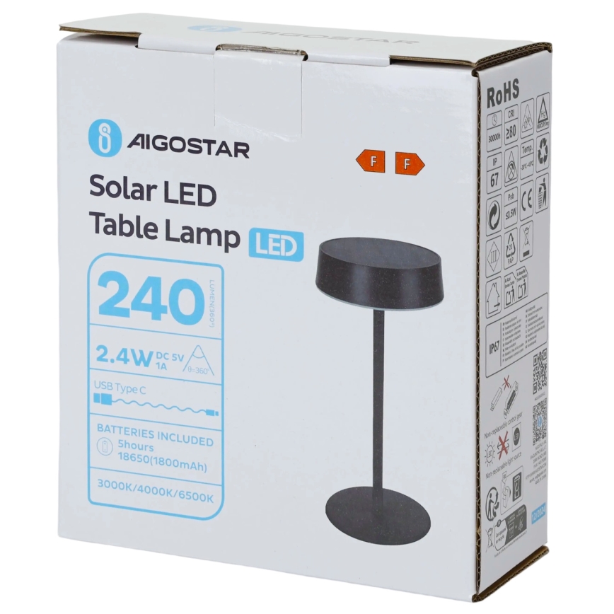 Aigostar - LED Zonnelamp LED/2,4W/5V IP44 1800 mAh