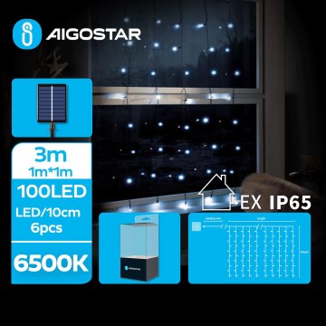 Aigostar - LED zonnenslinger 100xLED/8 functies 4x1m 800 mAh IP65 koel wit