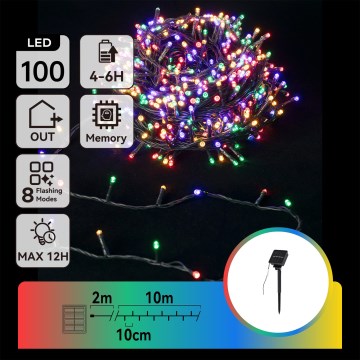 Aigostar - LED-zonneslinger 100 LED / 8 functies, 12 m, IP65, multicolor, 800 mAh