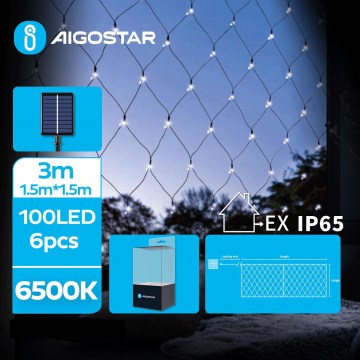 Aigostar - LED zonnesnoer 100xLED/8 functies 4,5x1,5m IP65 koud wit