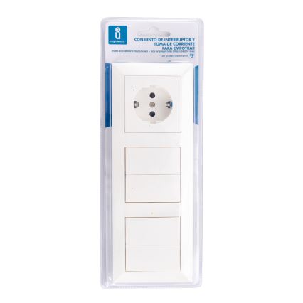 Aigostar - LOT 2x Interrupteur intérieur à 2 bouton avec prise 1x16A/250V SCHUKO