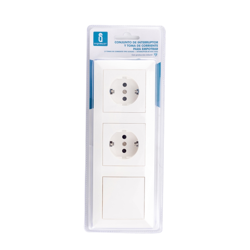 Aigostar - LOT 2x Prise domestique avec un interrupteur 2x16A/250V SCHUKO