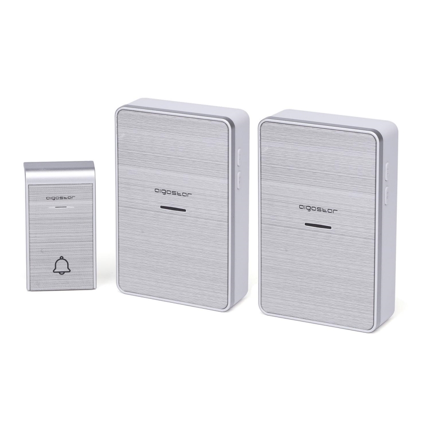 Aigostar - LOT 2x Sonnette sans fil 3xAA/12V IP44 argent