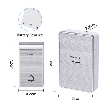 Aigostar - LOT 2x Sonnette sans fil 3xAA/12V IP44 argent