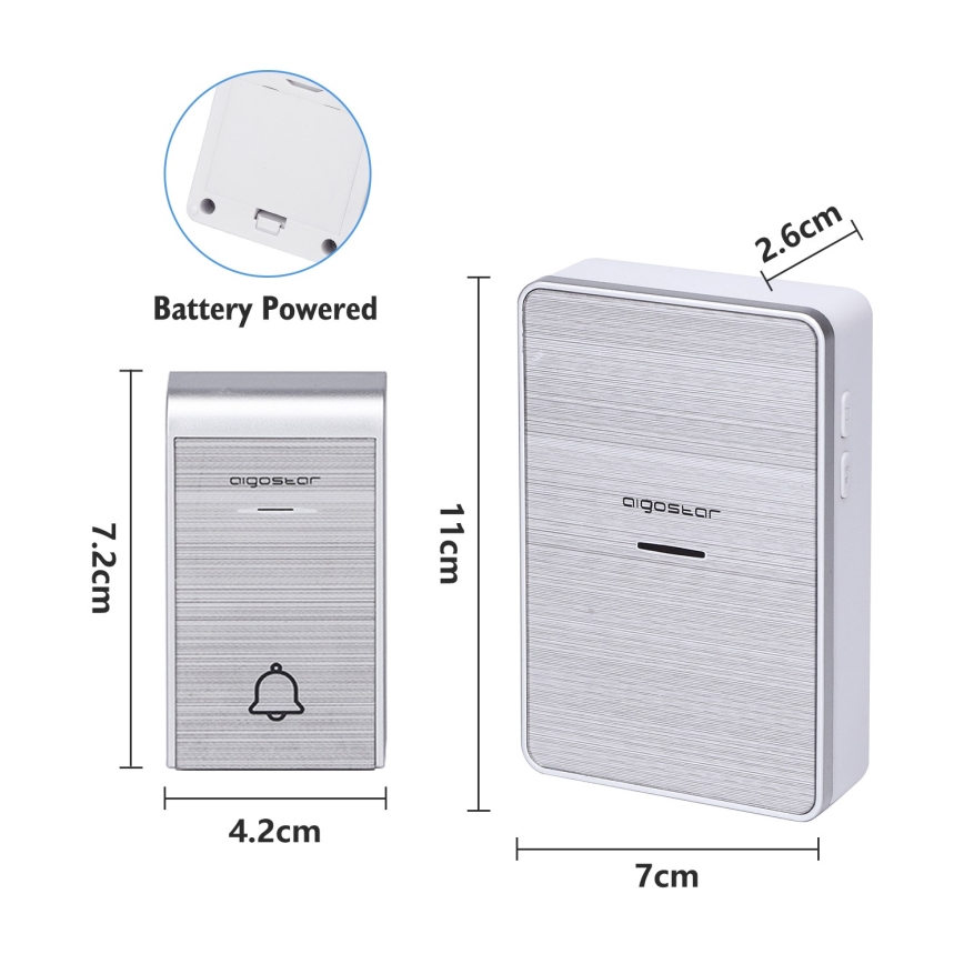 Aigostar - LOT 2x Sonnette sans fil 3xAA/12V IP44 argent