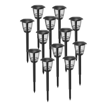Aigostar - LOT DE 12 lampes solaires LED/0,06W/2V 33,8 cm 6500K 100 mAh IP44 noires