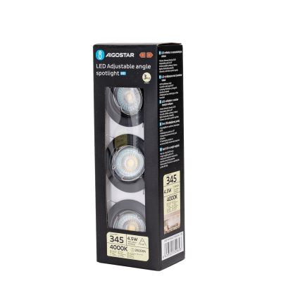Aigostar - Lot de 3 spots encastrables LED 1x GU10/4,5W/230V 4000K noir