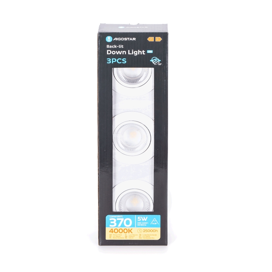 Aigostar - Lot de 3 spots LED encastrables 5 W 230 V 4000 K Ø 8,5 cm blanc