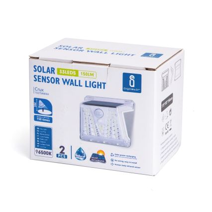 Aigostar - LOT x2 Lampe solaire extérieure avec détecteur LED/1,48W/3,7V IP65