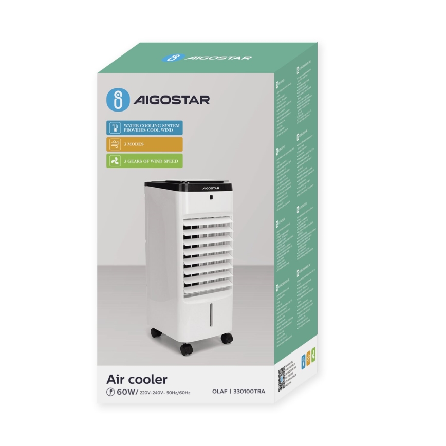 Aigostar - Luchtkoeler 60W/230V wit/zwart + afstandsbediening